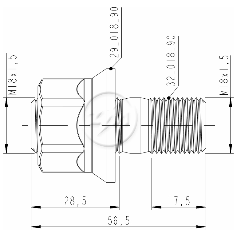Kit 28 Prisioneiro Roda M18-1,5x56,5CH27 - ZM - 40.018.91