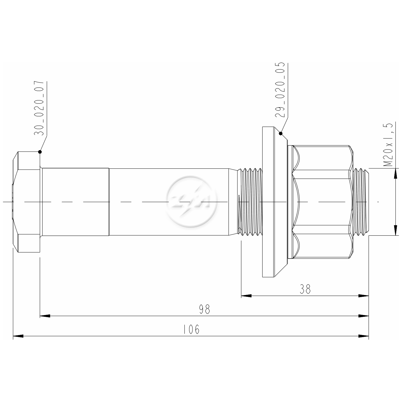 Kit 30 Parafuso Roda M20-1,5x98/106xCH30xH27 - ZM - 4002047