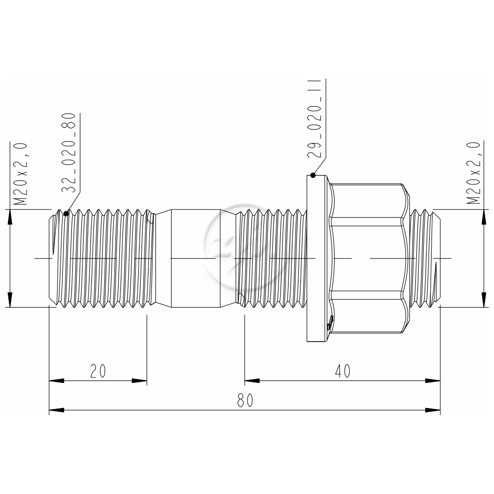 Kit 28 Prisioneiro Roda M20-2,0x80xCH27 - ZM - 40.020.81
