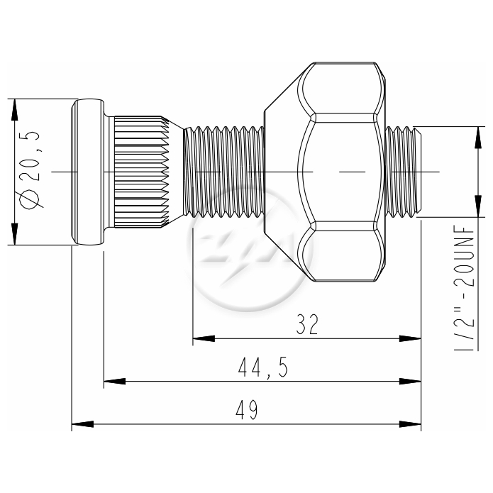 Kit 50 Parafuso Roda 1/2"x44,5/49xCH1.1/16" - ZM - 40.102.42