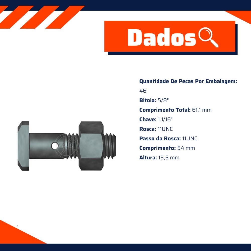 Kit 46 Parafuso Roda 5/8"x2.1/8"xCH1.1/16" - ZM - 40.580.01