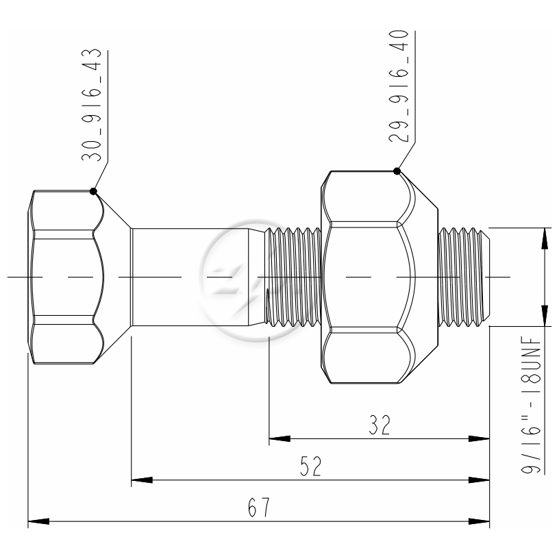 Kit 46 Parafuso Roda 9/16"-18UNF x 52 / 67 - ZM - 40.916.43