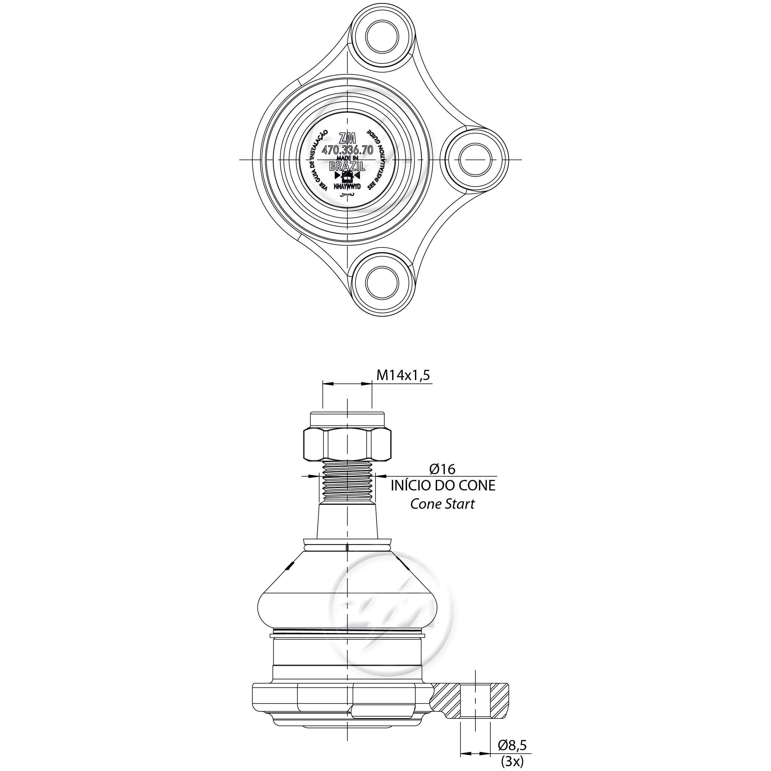 Pivô da Suspensão para Mitsubishi L200 - ZM - 470.336.70