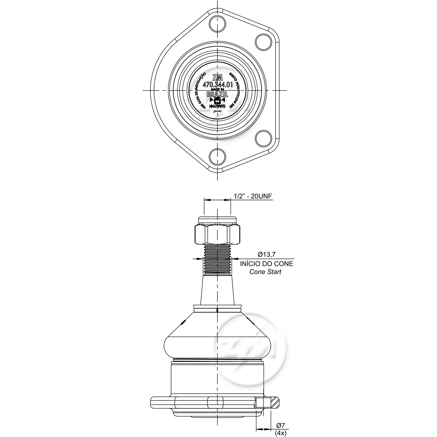 Pivô da Suspensão para Chevrolet Blazer e S10 - ZM - 470.344.01