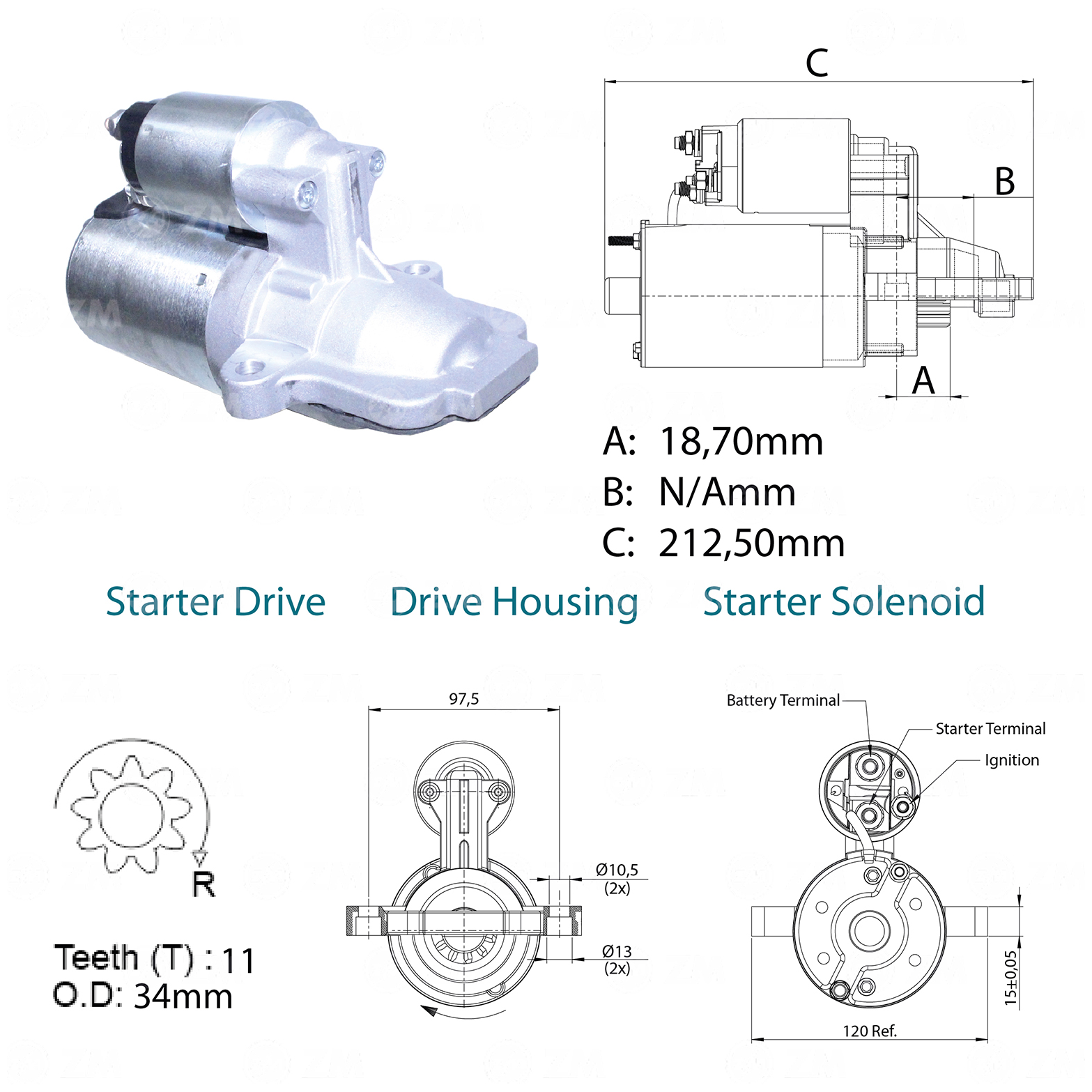 Motor de Partida 12V para Ford Ranger - ZM - 80.761.03