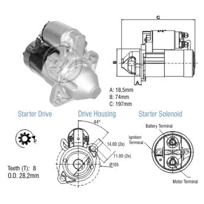 Motor de Partida M0T8 12V - ZM - 80.790.01