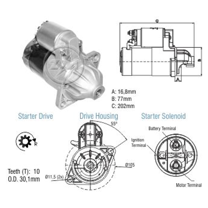 Motor de Partida M1T7 12V - ZM - 80.790.02