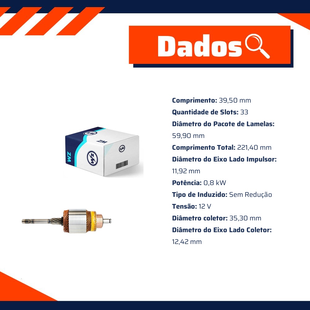 Induzido do Motor de Partida 12V - ZM - 83.571.30