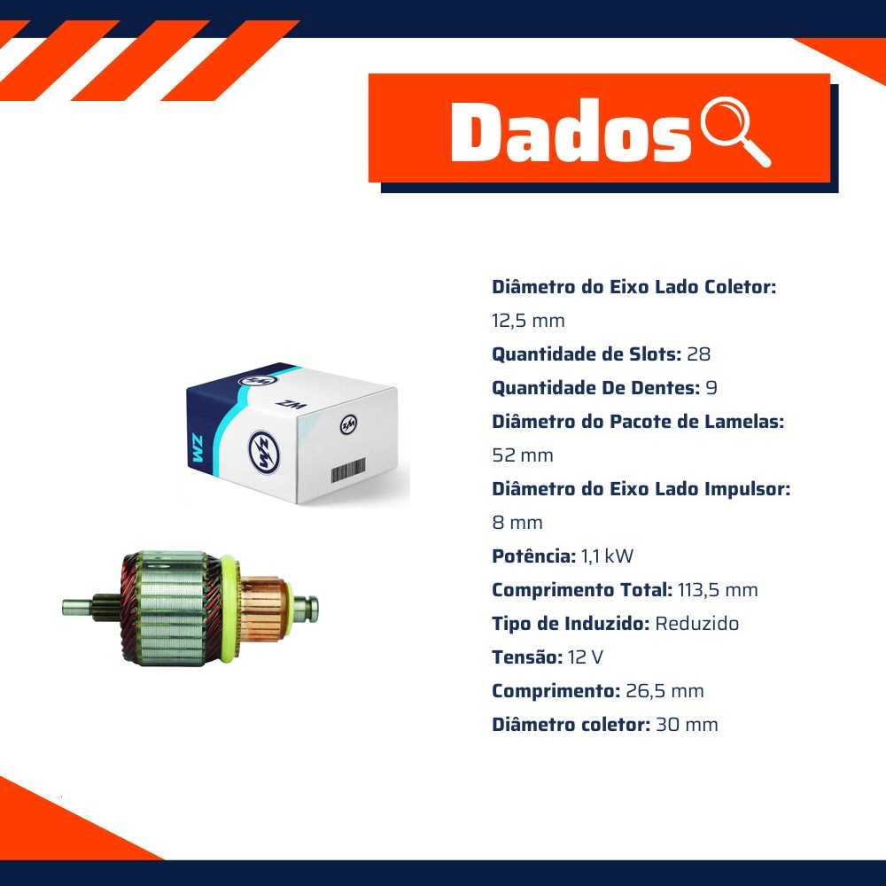 Induzido do Motor de Partida 12V - ZM - 83.571.32