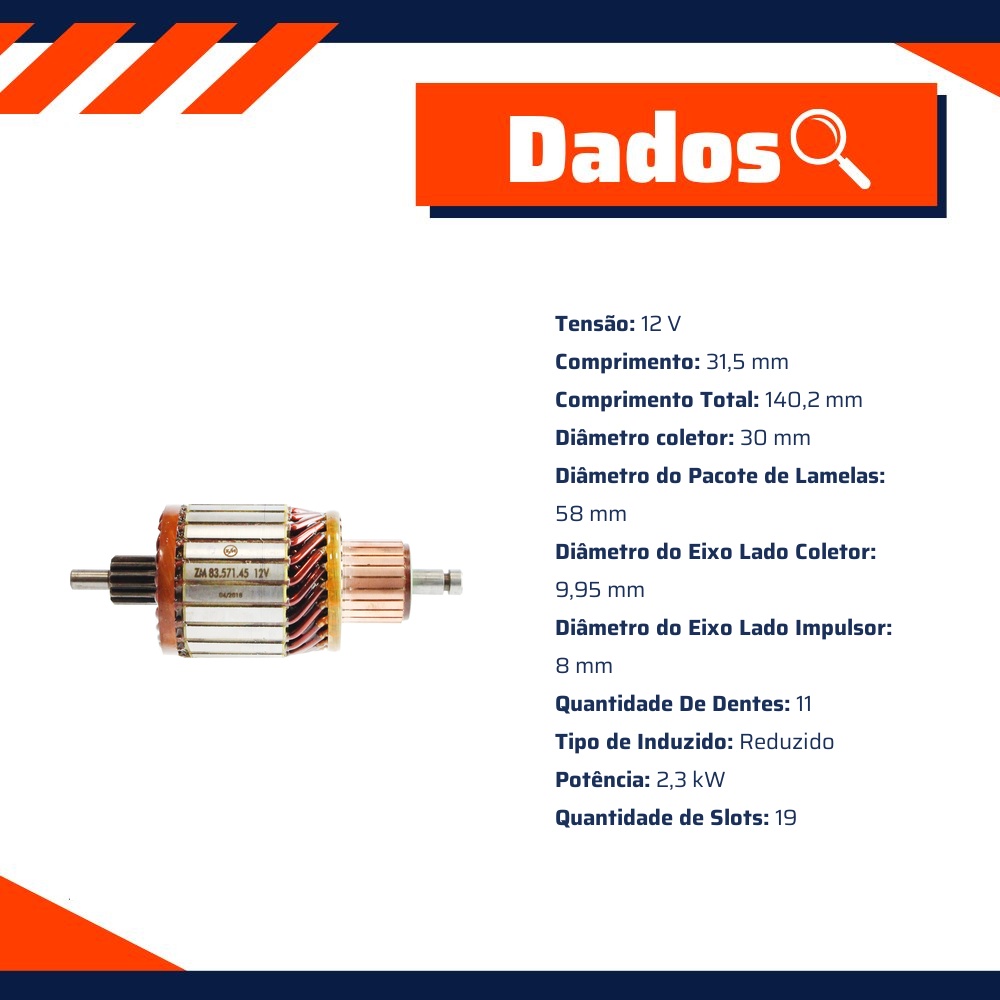 Induzido do Motor de Partida 12V - ZM - 83.571.45