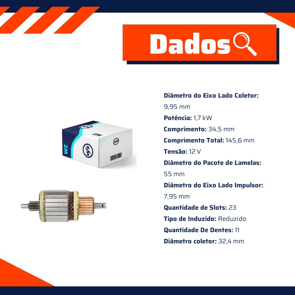 Induzido do Motor de Partida 12V - ZM - 83.571.54