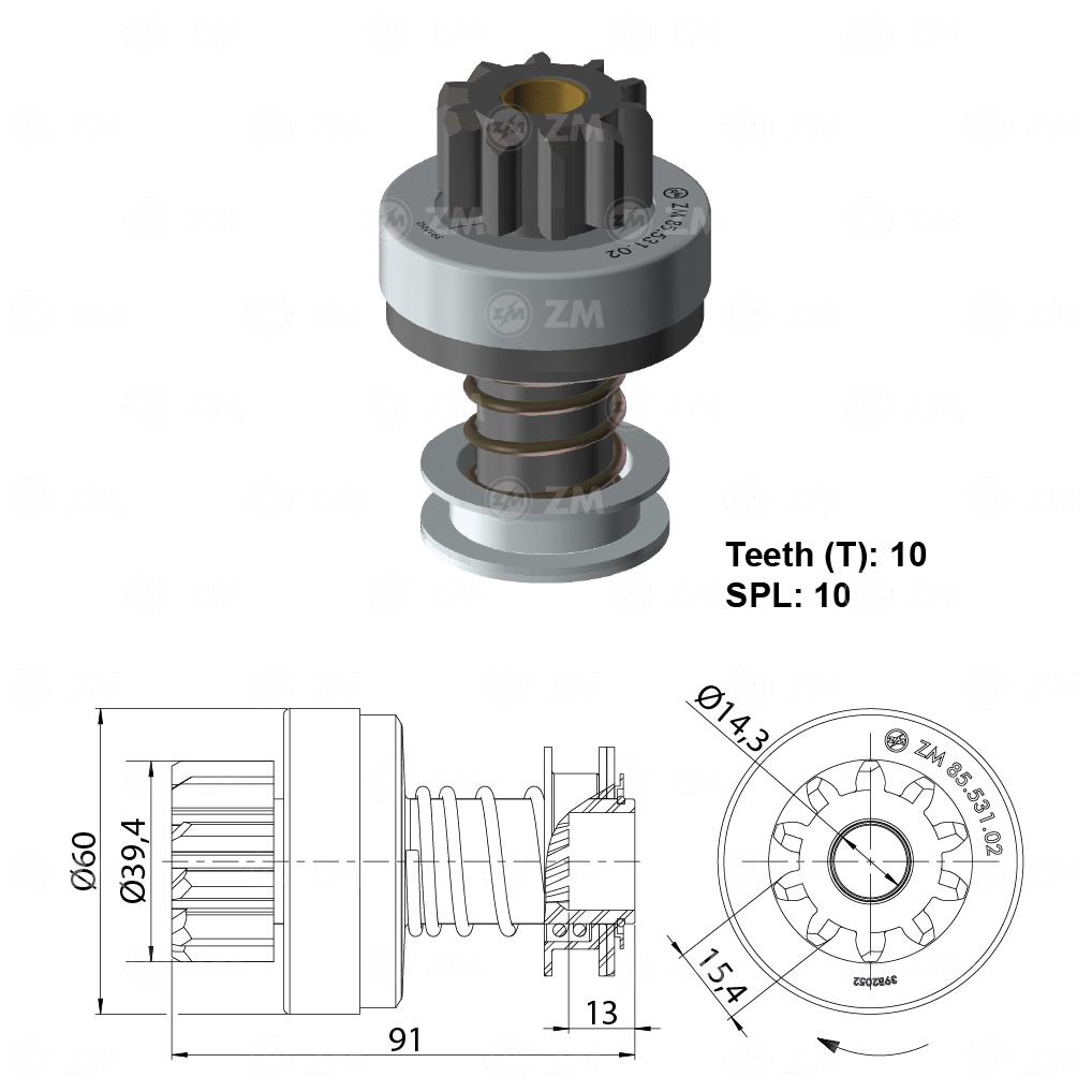 Impulsor de Partida para Mercedes-Benz OF-1113 - ZM - 85.531.02
