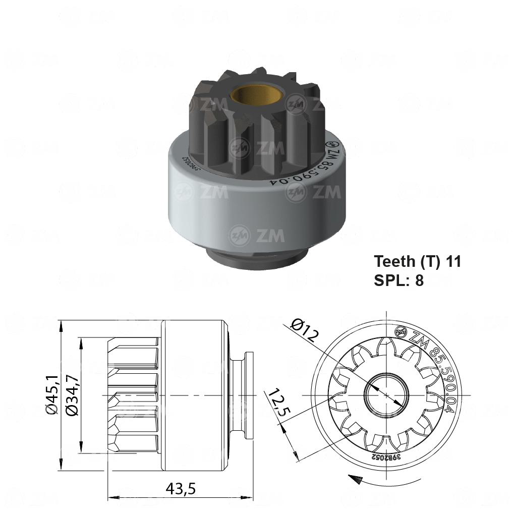 Impulsor de Partida para Ford Focus e Hyundai Elantra - ZM - 85.590.04