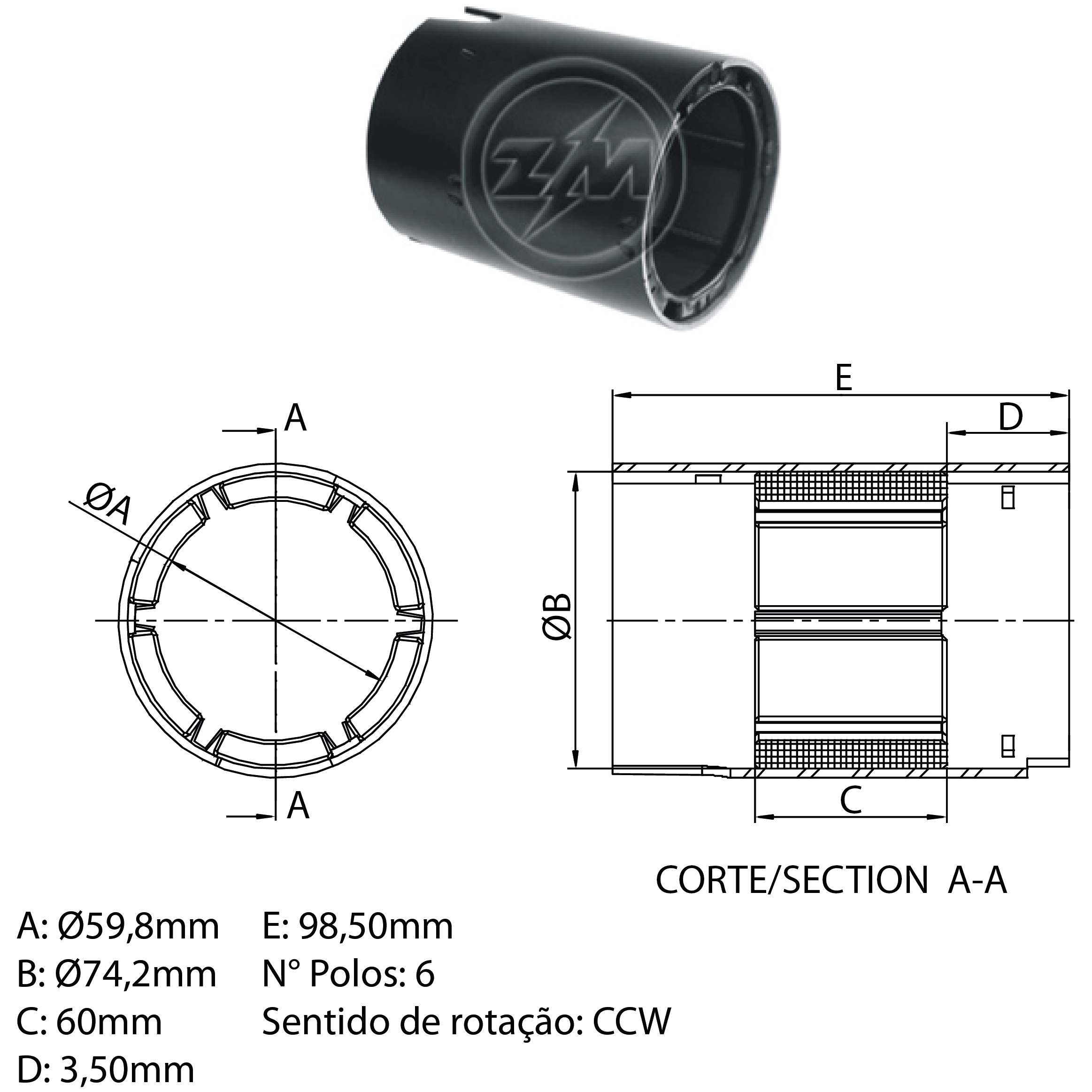 Carcaça Polar do Motor de Partida para Volkswagen Gol e Parati - ZM - 89.257.00
