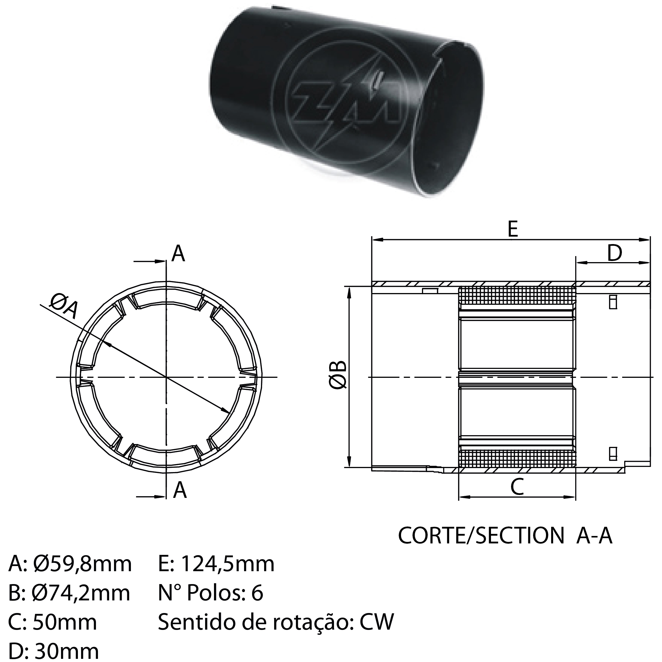 Carcaça Polar do Motor de Partida para Mercedes-Benz L 1113 e Toyota Bandeirante - ZM - 89.327.00