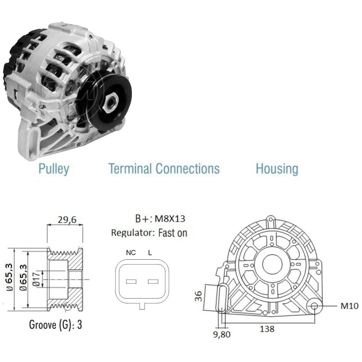 Alternador 12V 75A - ZM - 90.203.01
