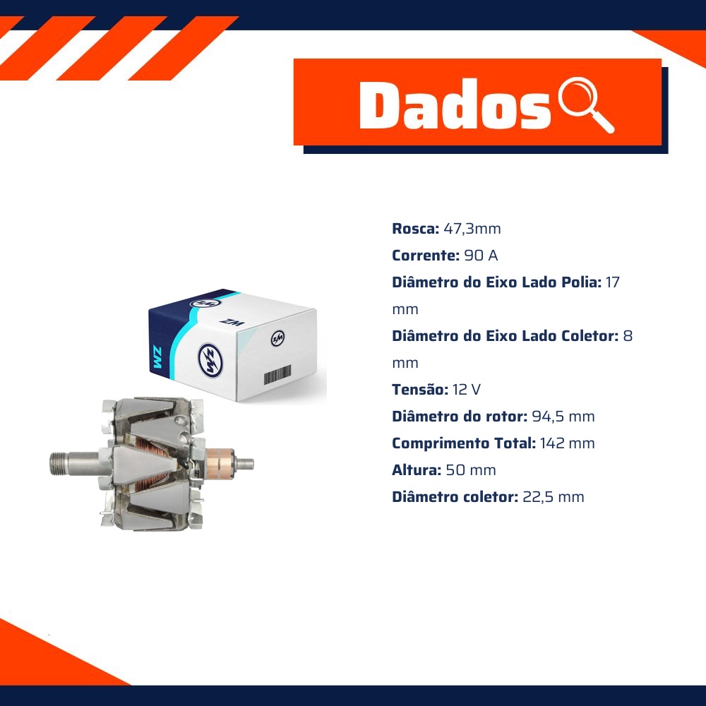 Rotor do Alternador 12V 90A - ZM - 93.201.03