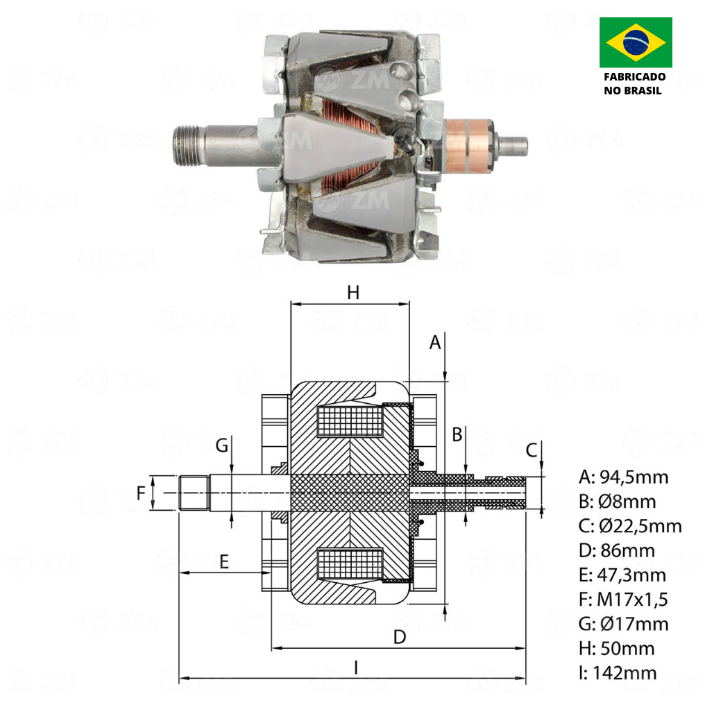 Rotor do Alternador 12V 90A - ZM - 93.201.03