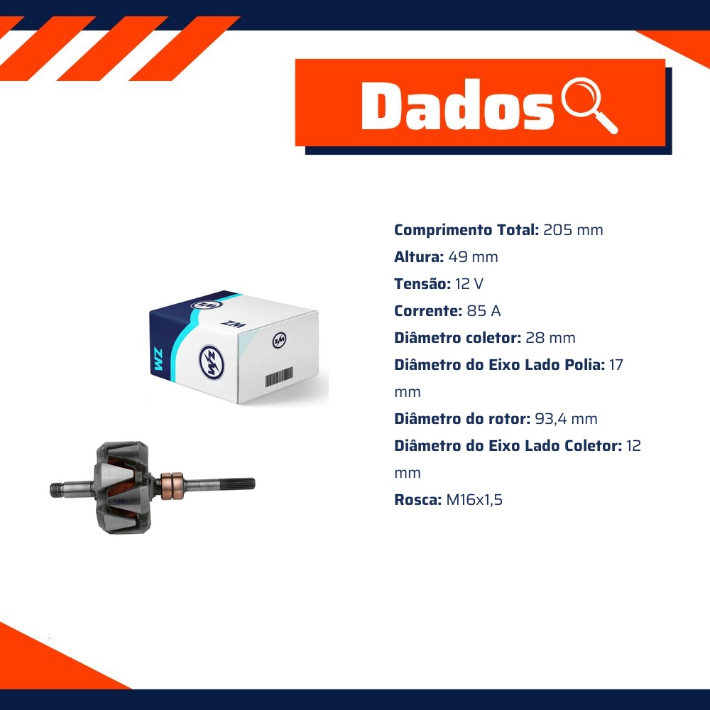Rotor do Alternador 12V 85A - ZM - 93.530.01