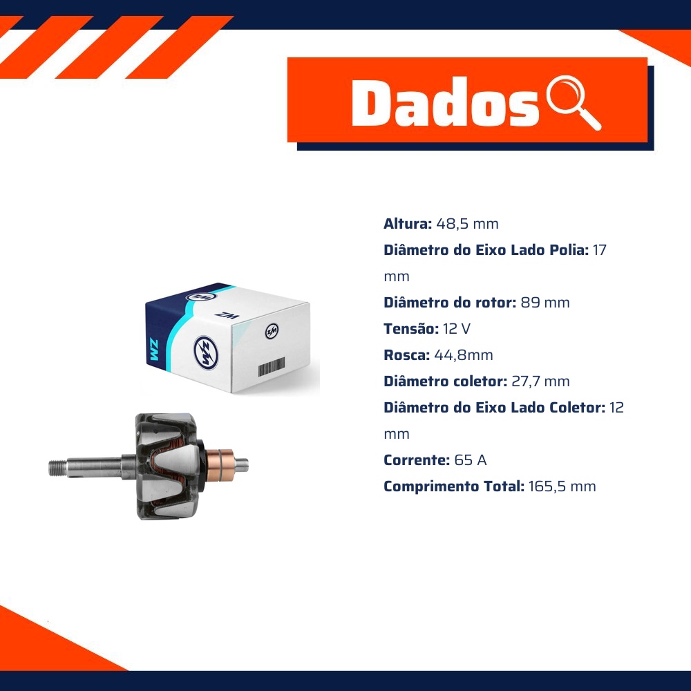 Rotor do Alternador 12V 65A - ZM - 93.530.23