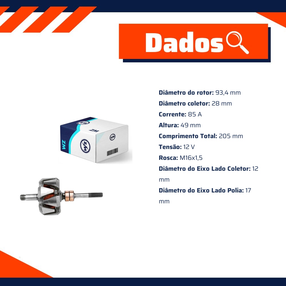 Rotor do Alternador 12V 85A - ZM - 93.530.28