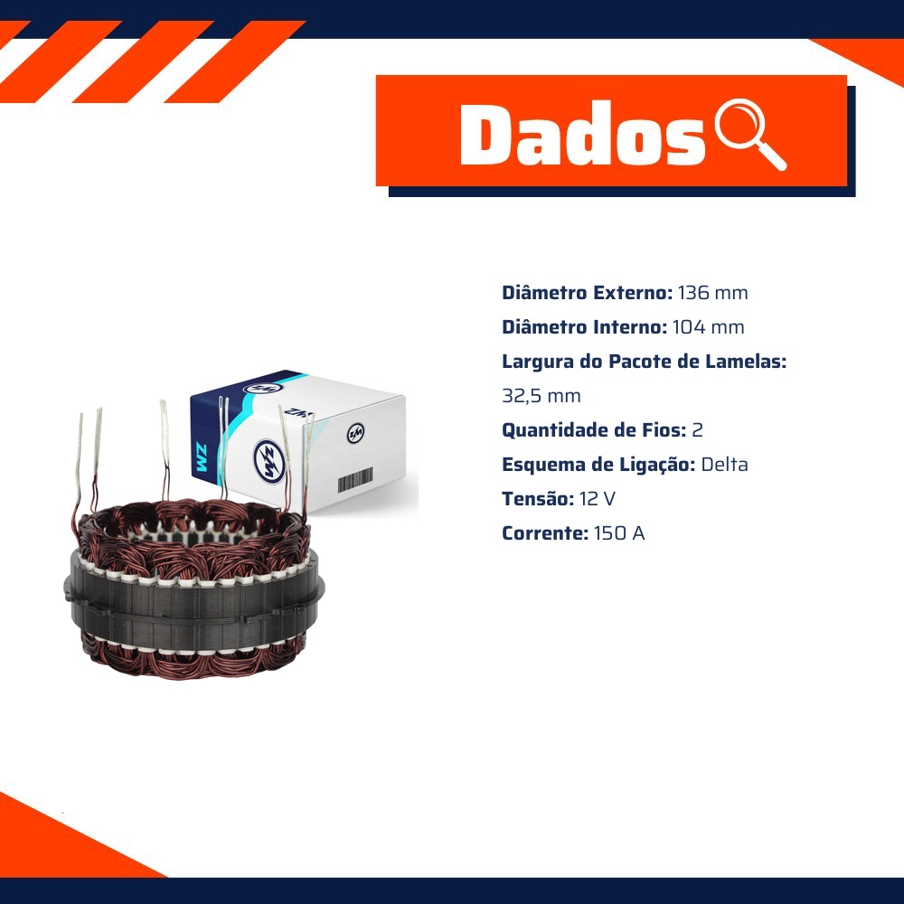 Estator do Alternador 12V 150A para Fiat Ducato e Peugeot Boxer - ZM - 94.206.01