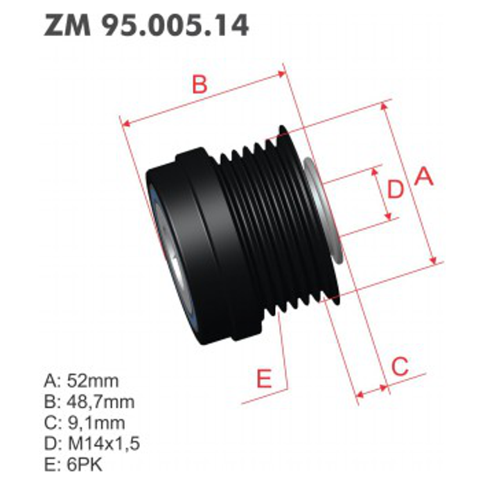 Polia Decoupler do Alternador para Dodge Durango e Jeep Grand Cherokee - ZM - 95.005.14