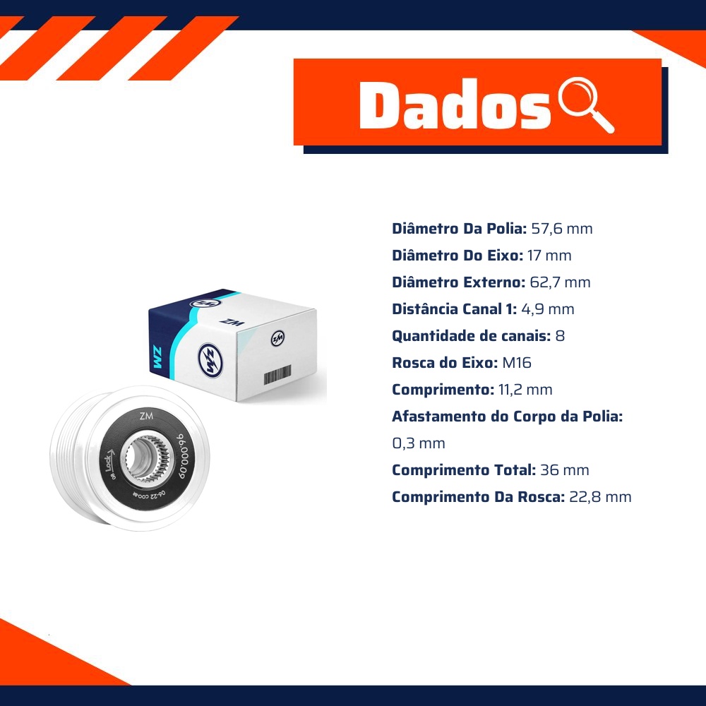 Polia de Roda Livre OAP do Alternador - ZM - 96.000.09