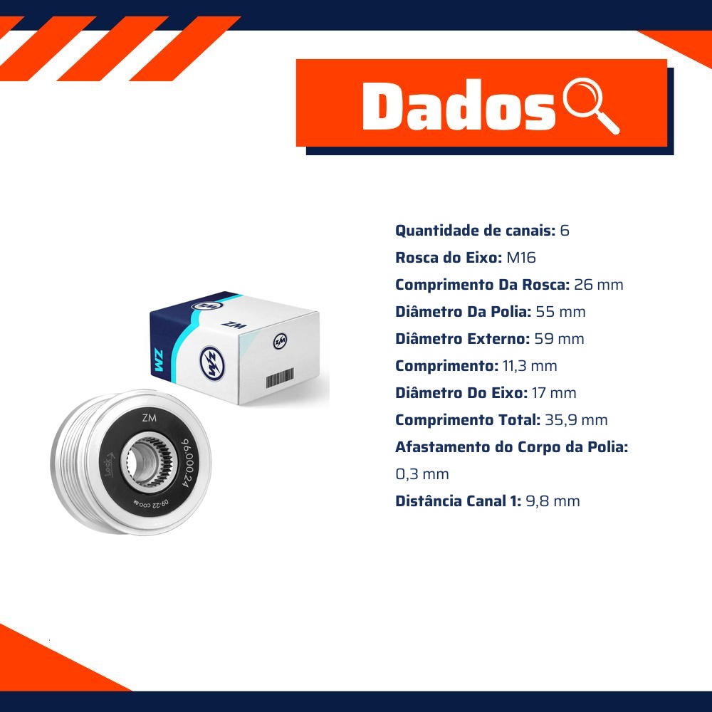 Polia de Roda Livre OAP do Alternador - ZM - 96.000.24