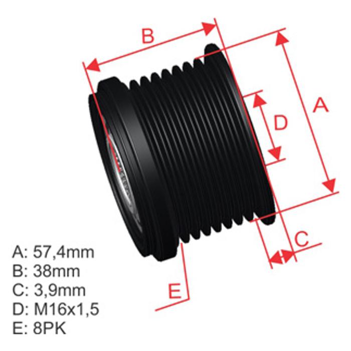Polia de Roda Livre Oap do Alternador para Mercedes-Benz Atego 1728 e Atego 2428 - ZM - 96.000.65