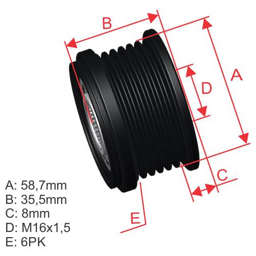 Polia de Roda Livre Oap do Alternador para Ford Transit - ZM - 96.000.73