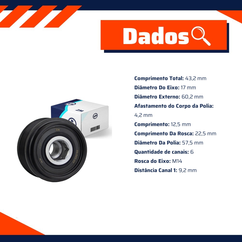 Polia de Roda Livre Oap do Alternador para Toyota Corolla - ZM - 96.005.09