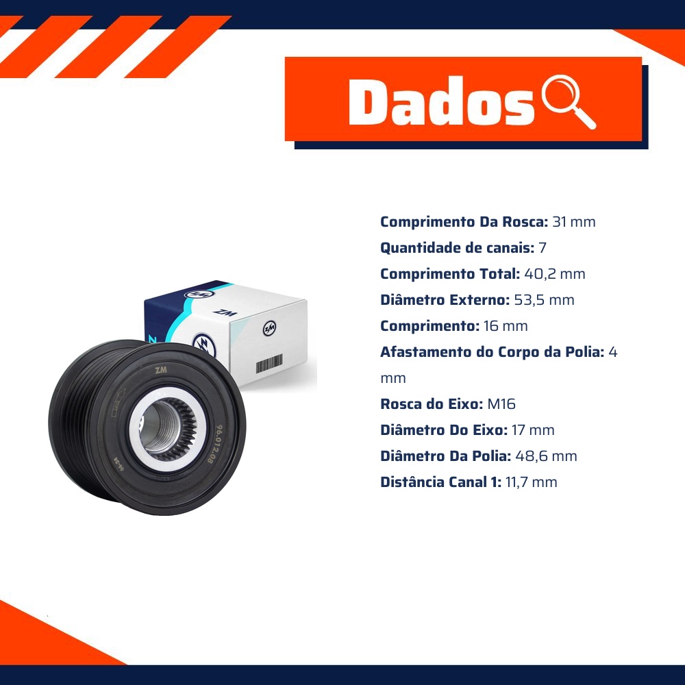 Polia de Roda Livre Oap do Alternador para Renault Master - ZM - 96.012.08