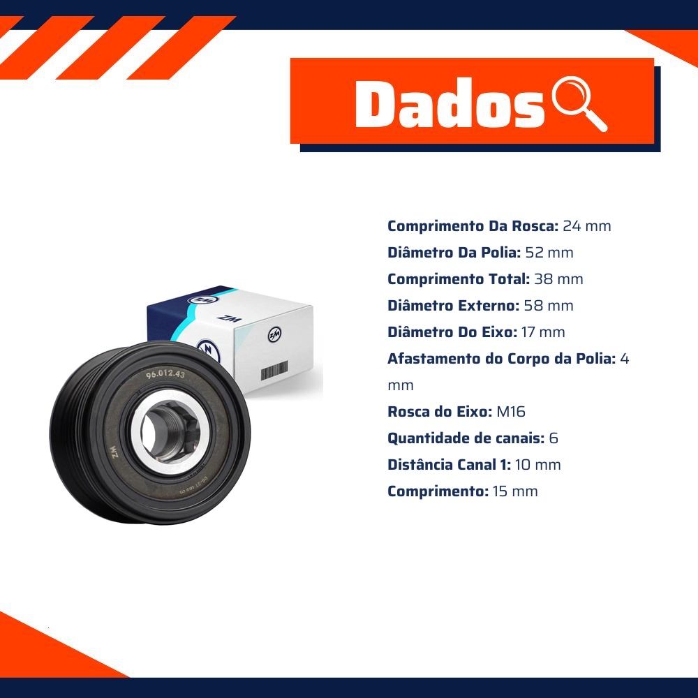 Polia de Roda Livre Oap do Alternador para Ford Focus - ZM - 96.012.43