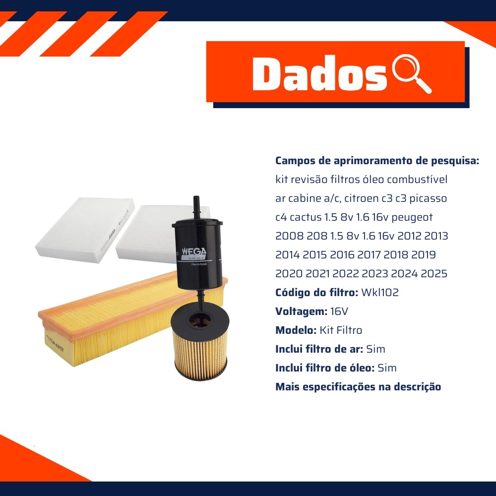 Kit Troca Completa Peugeot 208, 2008 e Citroen C4 Cactus, C3 - Wega - WKL-102