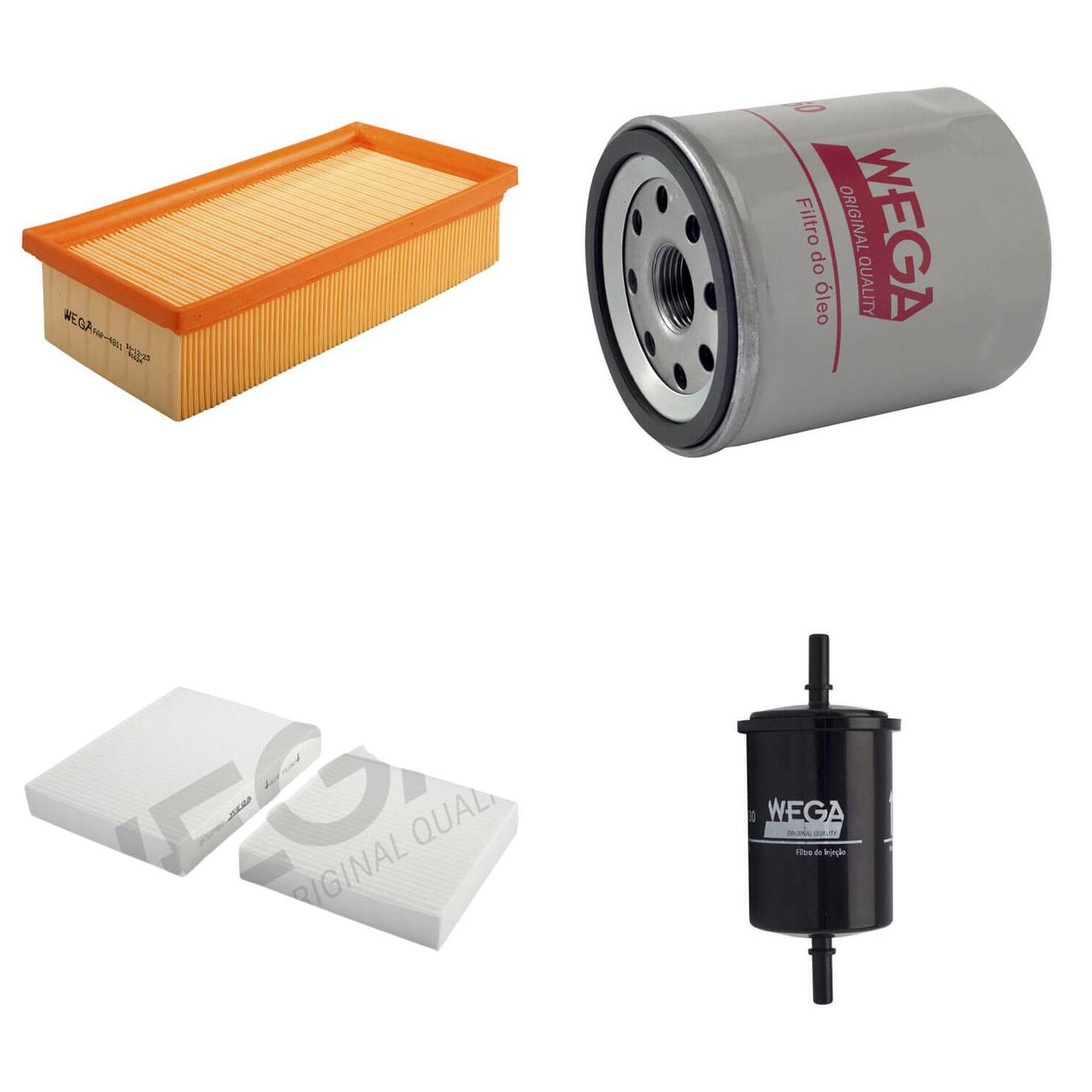 Kit Filtros de Ar Combustível Óleo e Cabine para Citroen C3 e Peugeot 208 - Wega - WKL-100