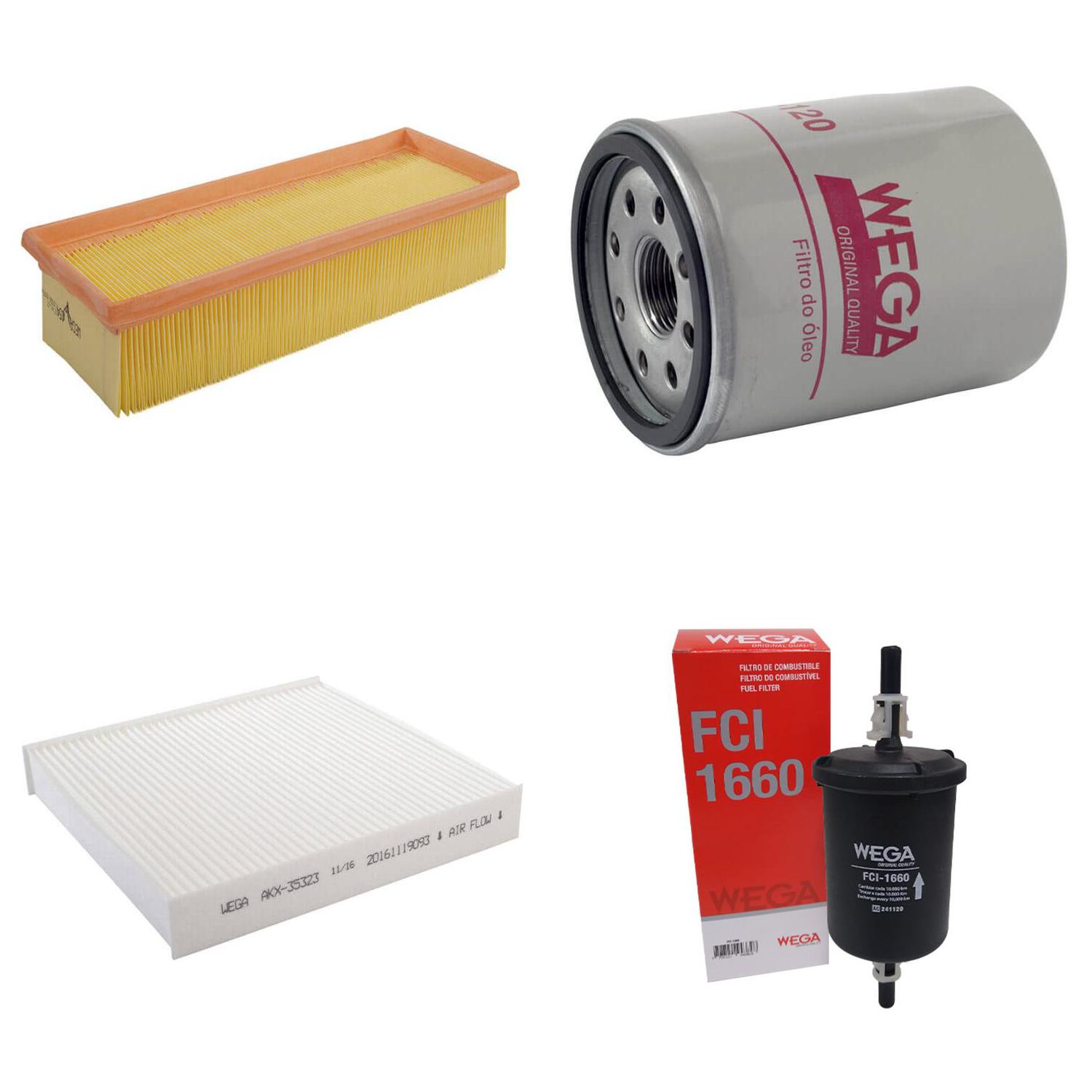 Kit Filtro Ar Óleo Comb Cab Fiat Fiorino Grand Siena Uno 1.0 1.4 8V Fire 10/22 - Wega - WKL-125