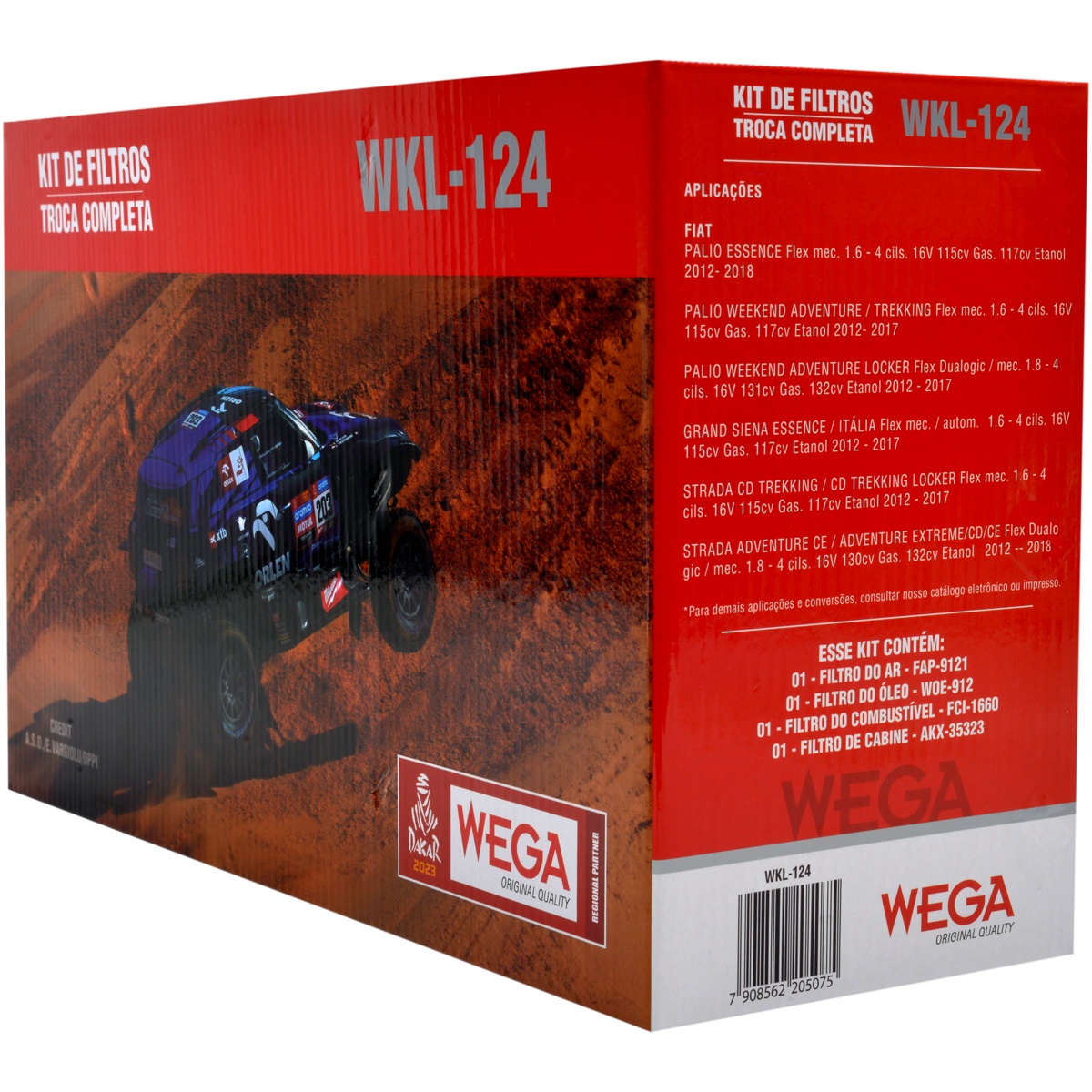 Kit Troca Filtros Ar Óleo Comb Cabine Grand Siena Palio Palio Week Strada 12/18 - Wega - WKL-124
