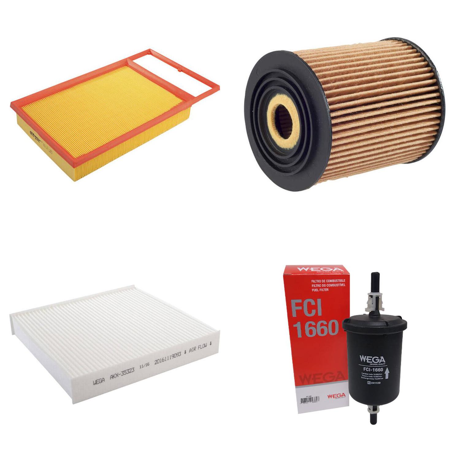 Kit Troca Filtros Ar Óleo Comb Cabine Grand Siena Palio Palio Week Strada 12/18 - Wega - WKL-124