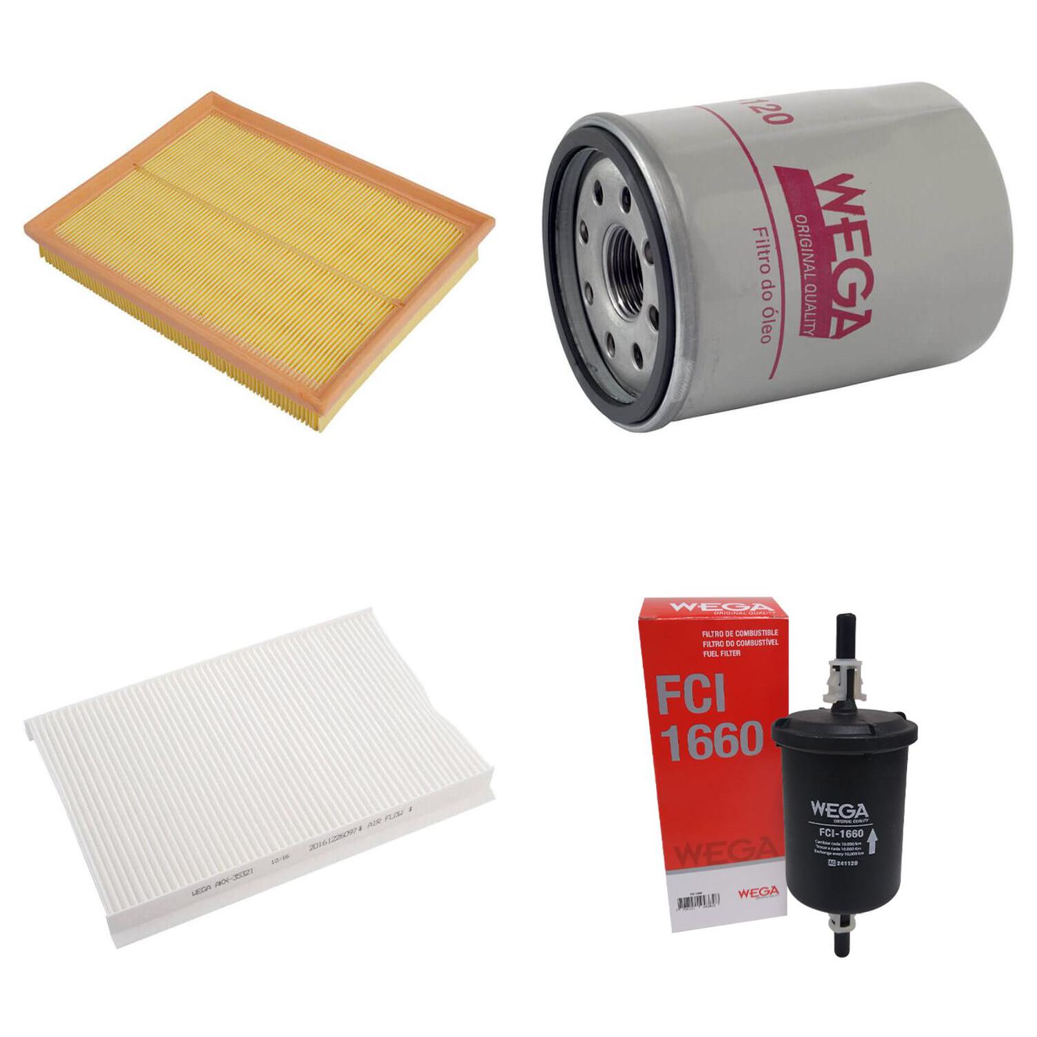 Kit Troca Filtros Ar Óleo Comb Cabine Fiat Idea Palio Week Siena Strada 02/17 - Wega - WKL-126