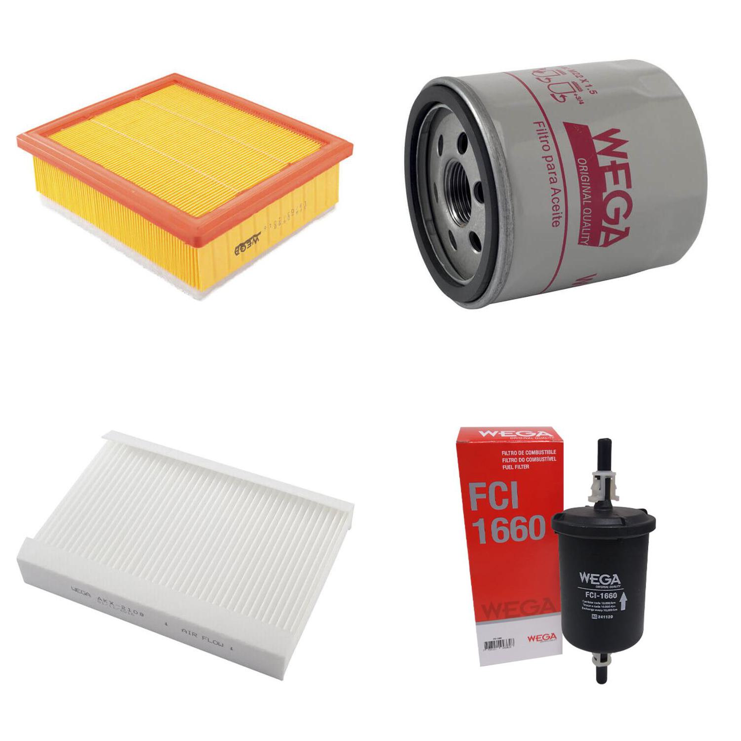 Kit Filtros de Ar Combustível Óleo e Cabine para Fiat Toro e Jeep Compass - Wega - WKL-140