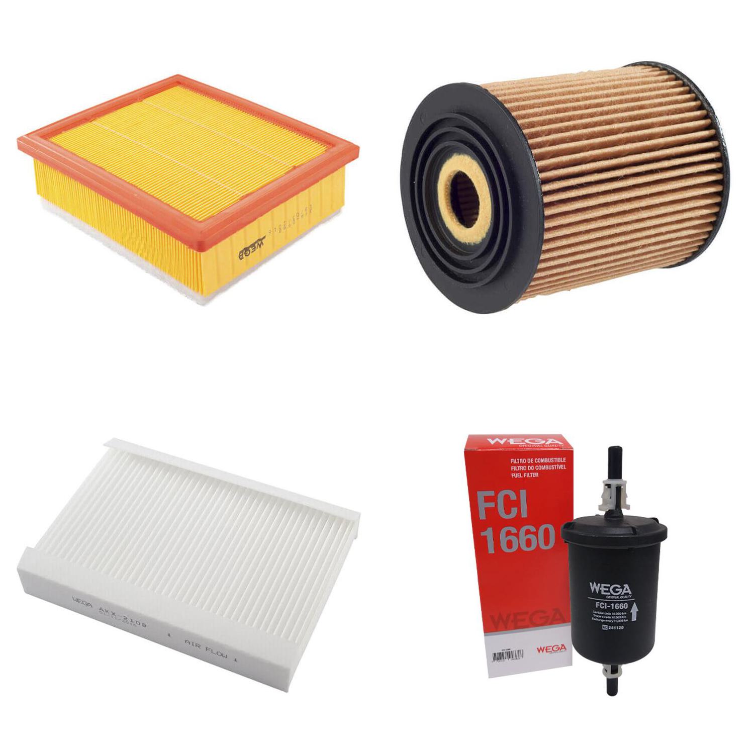 Kit Filtros de Ar Combustível Óleo e Cabine para Fiat Toro e Jeep Renegade - Wega - WKL-143