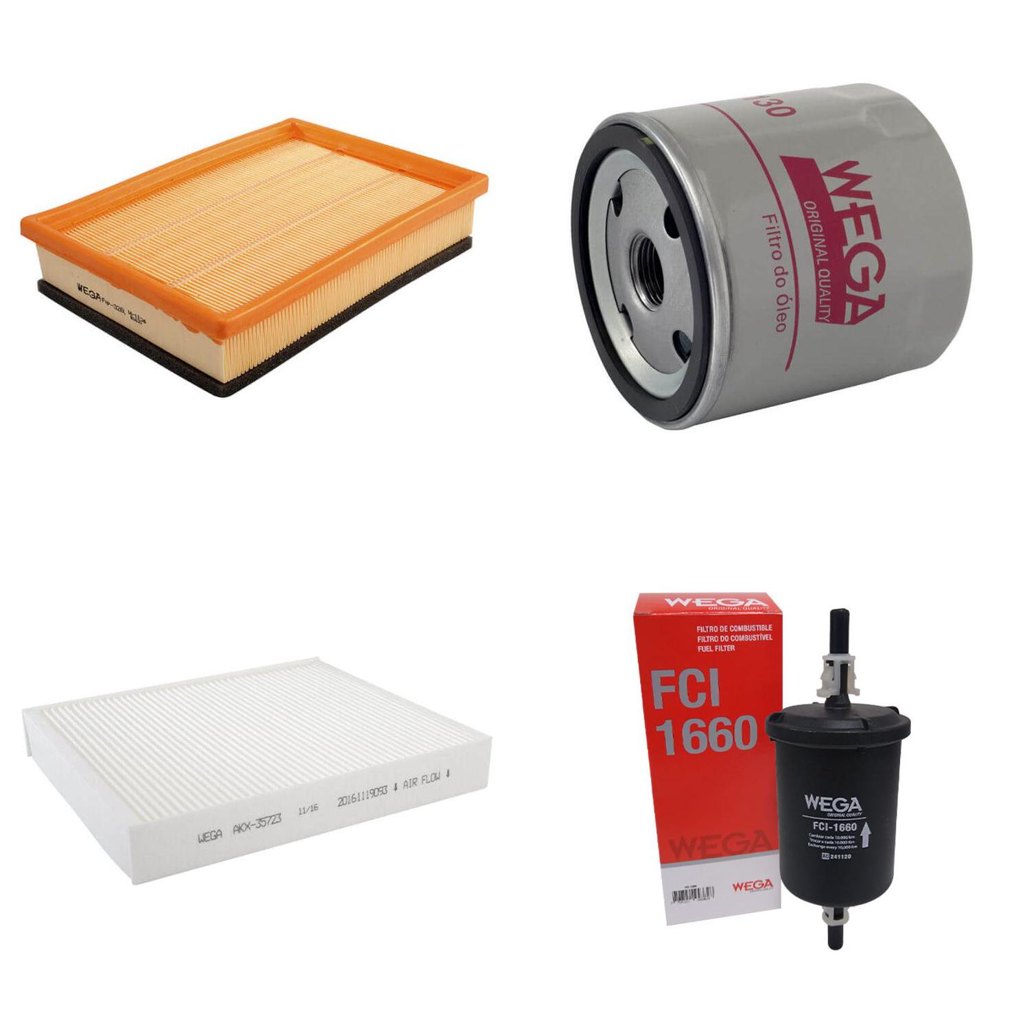Kit Troca Filtro Ar Óleo Comb Cab GM Cobalt Onix Prisma Spin 1.0 1.4 1.8 Flex 12/24 - Wega - WKL-180