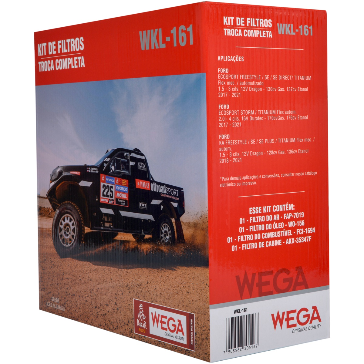 Kit Troca Filtro Ar Comb Óleo Cabine Ford EcoSport 2.0 16V 17/21 Ka 1.5 12V 18/21 - Wega - WKL-161