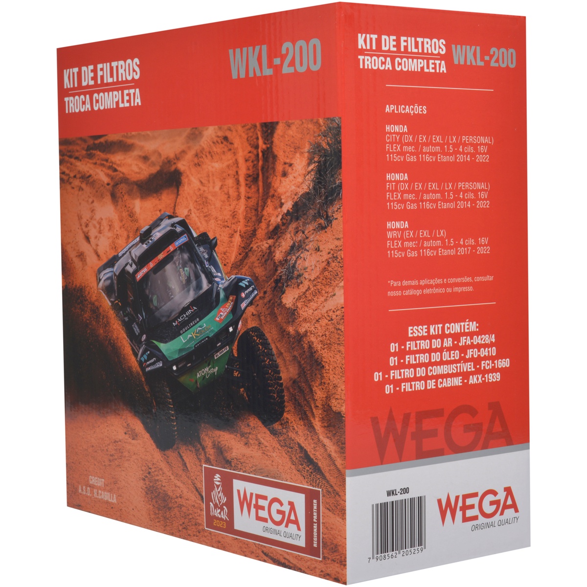 Kit Troca Filtro Ar Óleo Cab Comb Honda City Fit WRV 1.5 16V i-VTEC Flex CVT 14/22 - Wega - WKL-200