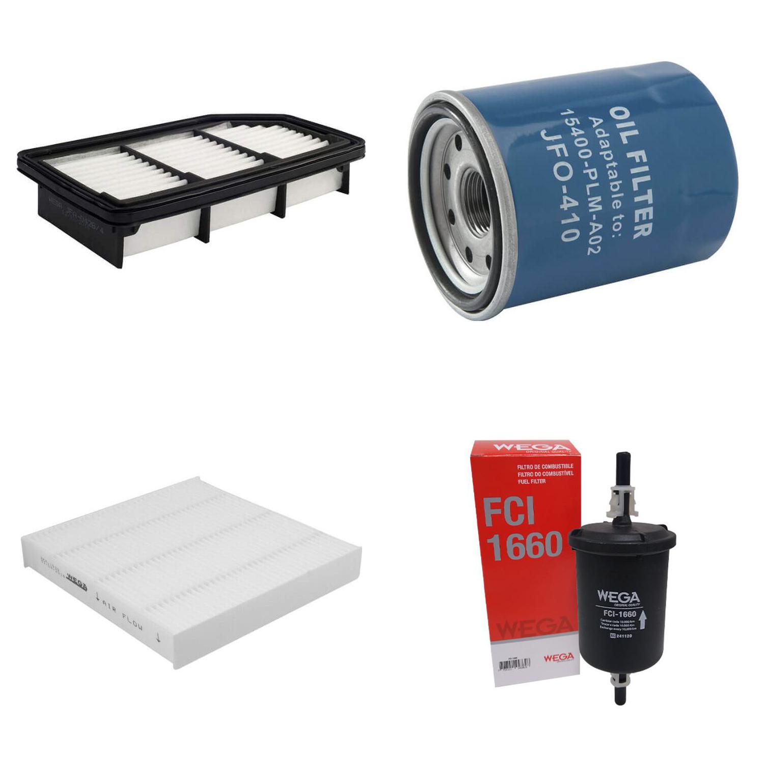 Kit Troca Filtro Ar Óleo Cab Comb Honda City Fit WRV 1.5 16V i-VTEC Flex CVT 14/22 - Wega - WKL-200