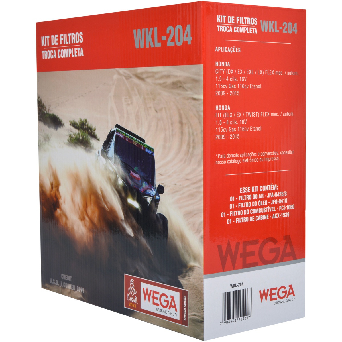 Kit Filtros de Ar Combustível Óleo e Cabine para Honda City e FIT - Wega - WKL-204