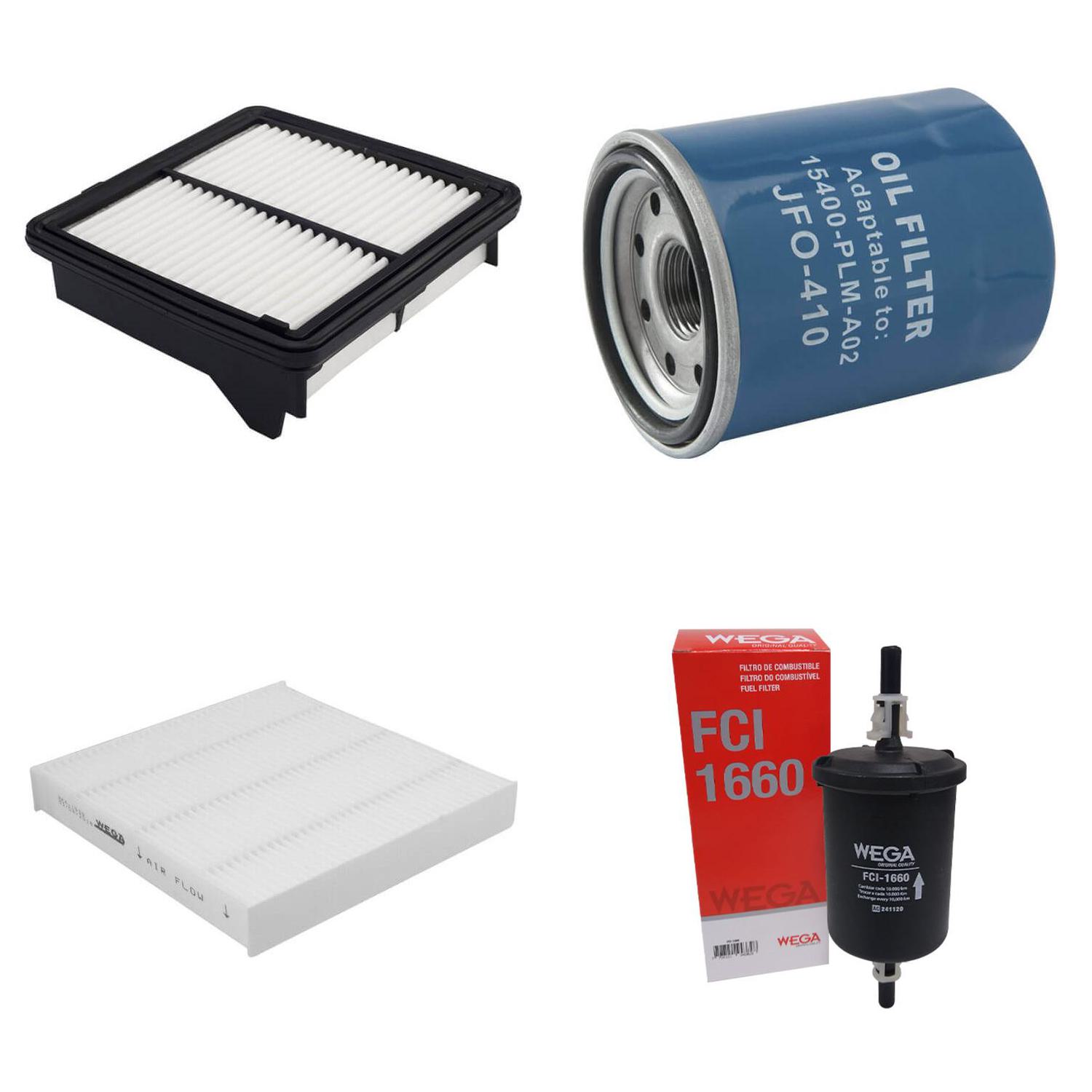 Kit Filtros de Ar Combustível Óleo e Cabine para Honda City e FIT - Wega - WKL-204