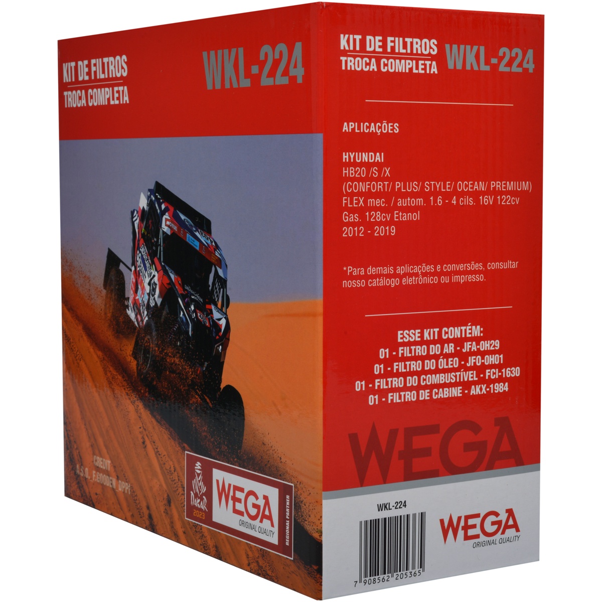 Kit Troca Completa Filtros Ar Óleo Combustível Cabine HB20 HB20X 1.6 16V 12/19 - Wega - WKL-224