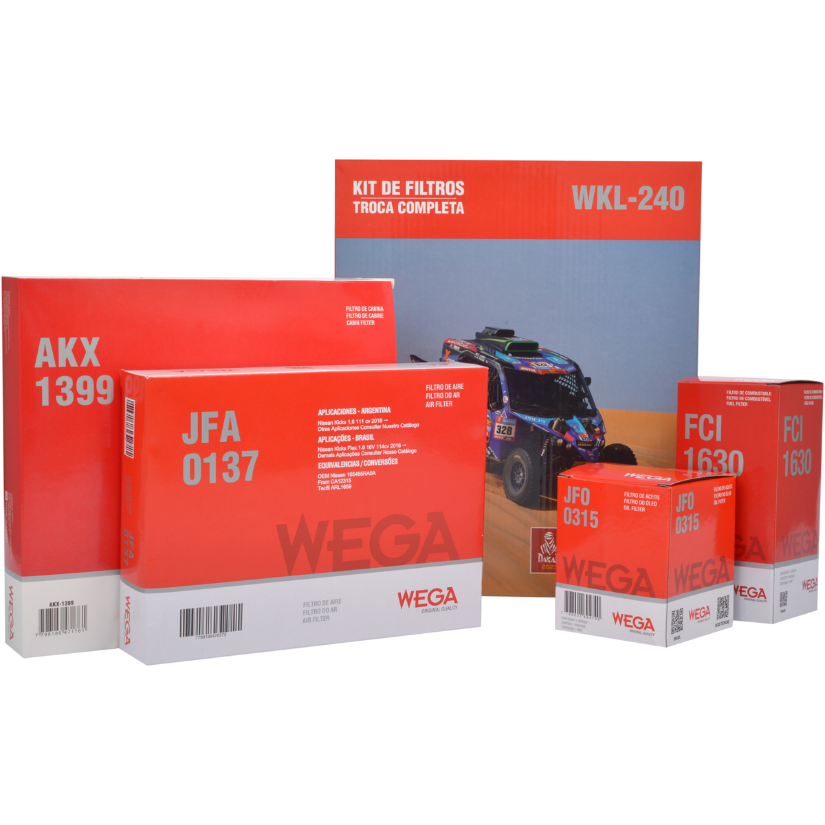 Kit Filtros de Ar Combustível Óleo e Cabine para Nissan Kicks - Wega - WKL-240